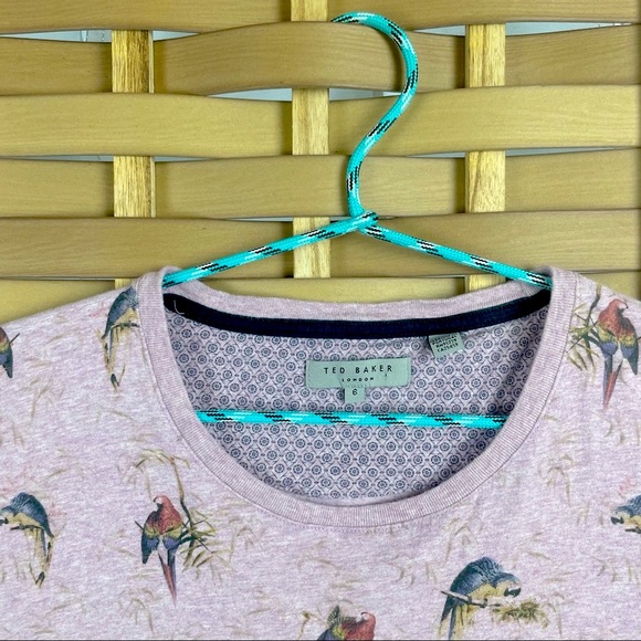 TED BAKER LONDON Parrot Palm Leaf Heathered Lavender Purple Summer T-Shirt - Picture 2 of 8
